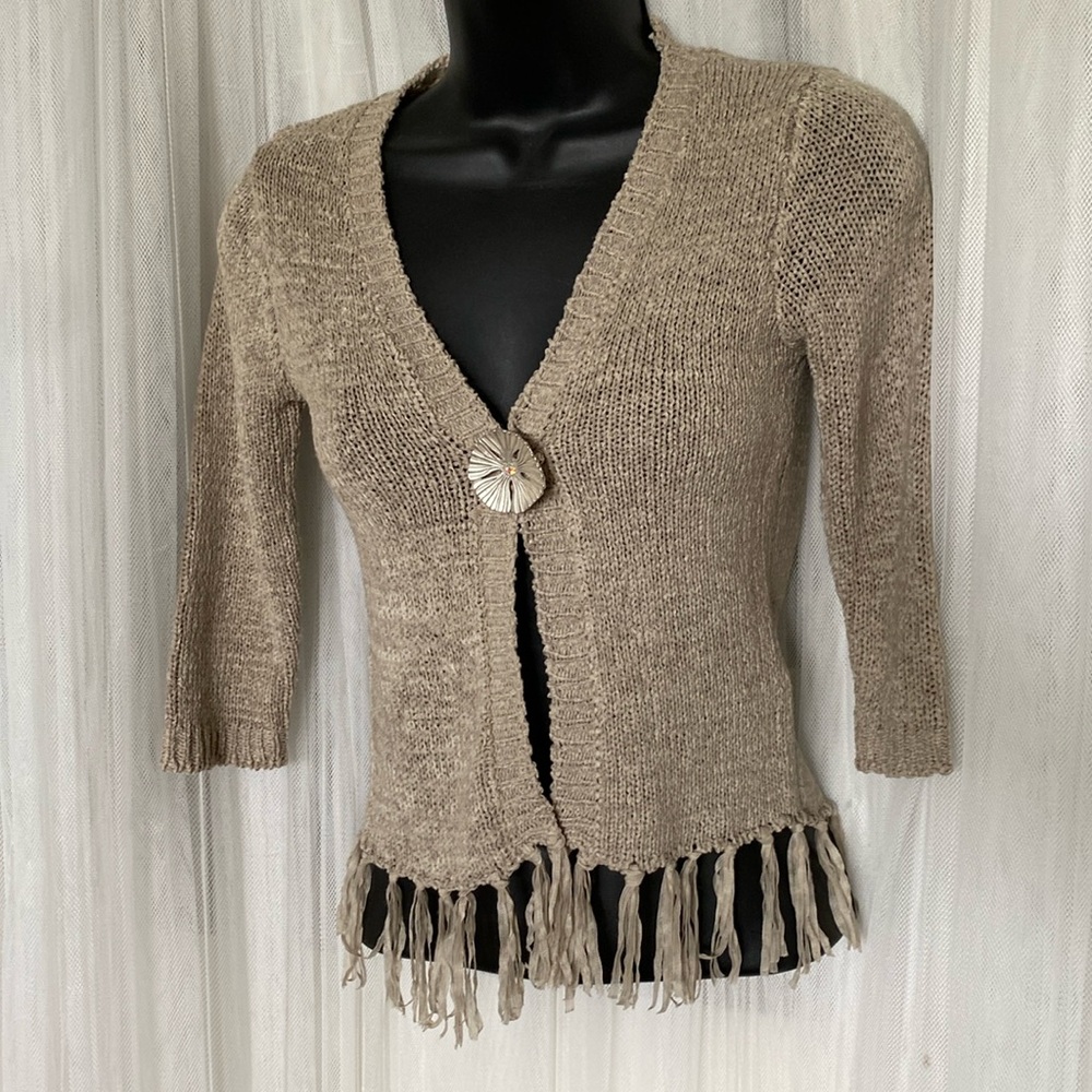 Black Butterfly cardigan knit, fringes, 3/4 sleeves! Colour oatmeal! Size Med